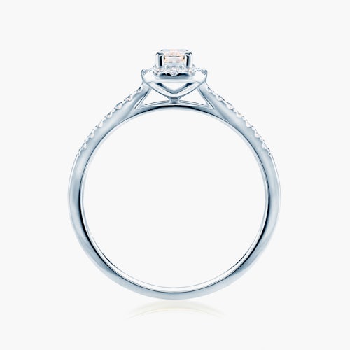 Pierścionek zaręczynowy SAVICKI: białe złoto, biały szafir z diamentami